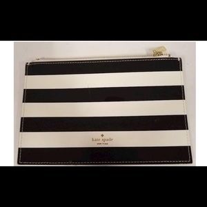 Kate Spade New York Women's Black White Striped Zipper Pouch Wallet